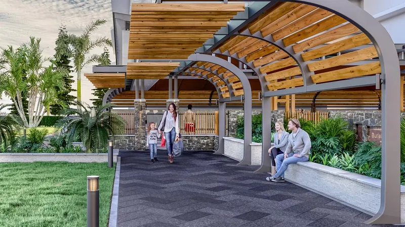 Burleigh Beach Tower Concept - Design rendering of proposed covered walkway with timber features