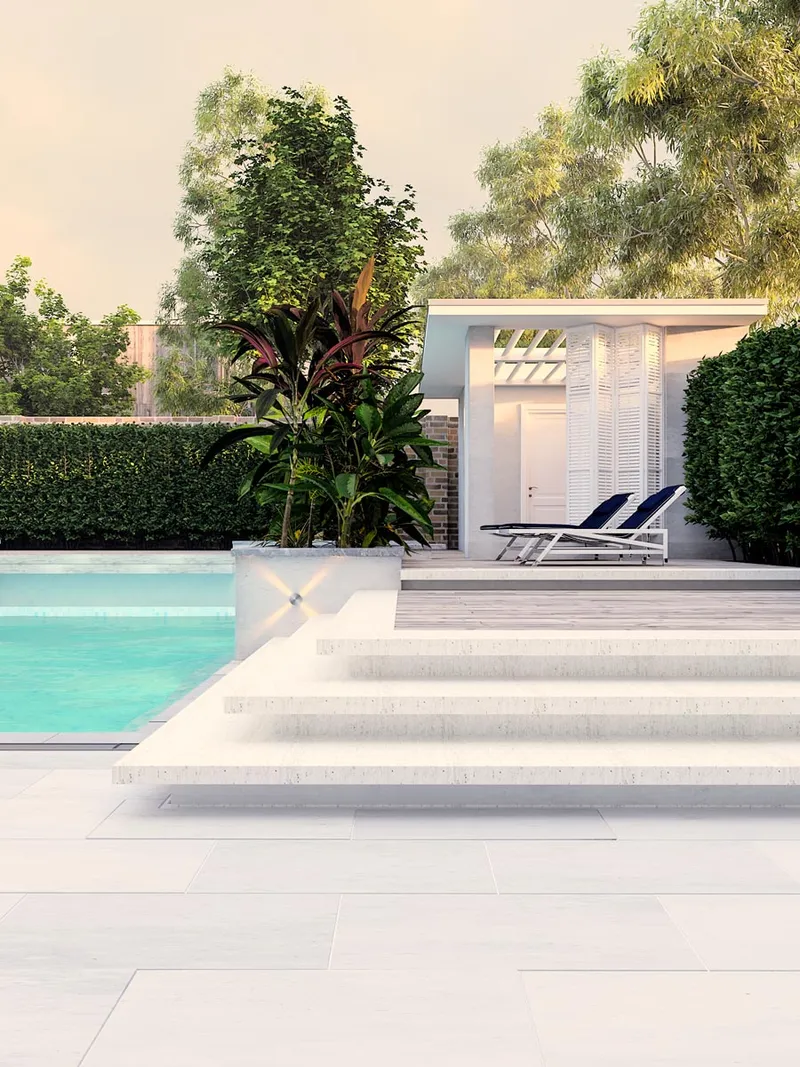 Concept: Formal dining space concept design with visual connection to the pool terrace.