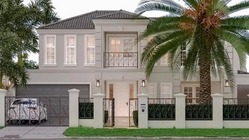 French Provincial Renovation - Elegant facade design with classic symmetrical proportions and portico entrance