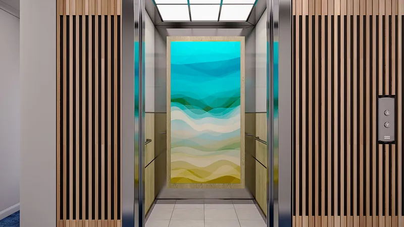 La Pacifique - Refurbished Lift Lobby Foyer with timber wall linings and feature lighting