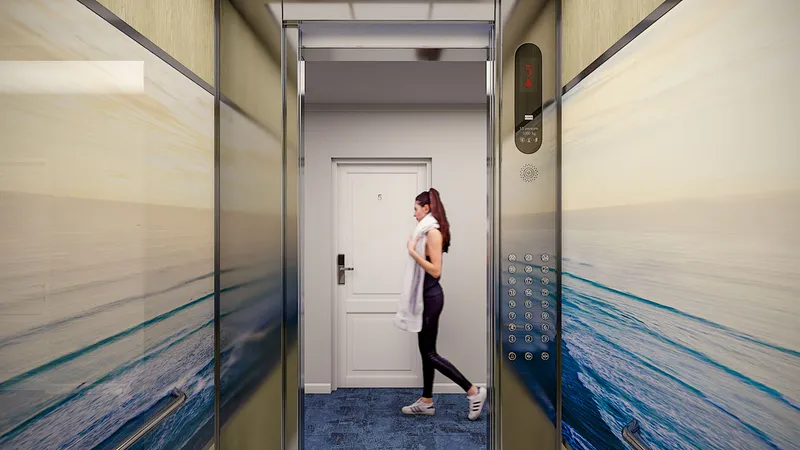 La Pacifique - Close-up of coastal graphic element featuring Burleigh Headland within lift car