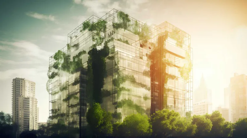 Conceptual rendering of a futuristic high-rise building covered in vertical gardens.