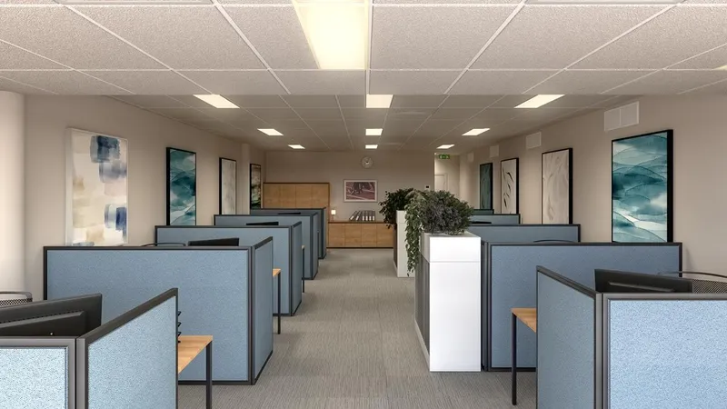 GCPC Admin Office - Open plan workstation area with acoustic treatments and natural light
