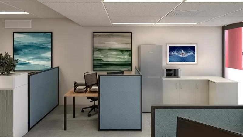 GCPC Admin Office - View towards glazed entry showing acoustic seals and office interior